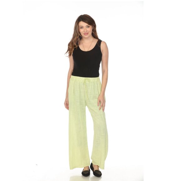 Lime Green Striped Drawstring Pant With Pockets - Picture 1 of 7